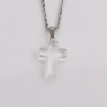 Detailed view of a translucent cross pendant on a silver rope chain necklace for unisex - Frosted Translucent