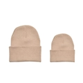 Matching beige ribbed knit parent-child beanie set for autumn and winter warmth - Light Coffee