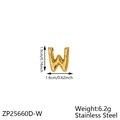 Gold stainless steel bubble letter W pendant charm with measurements and weight specs - Letter-W