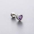 Silver titanium steel heart stud earring featuring a purple zircon gemstone on grey background - A45-3# Purple (Single Piece)