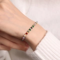 Handmade colorful faceted jasper beaded bracelet with gold hexagon metal spacers - Multi-color Tourmaline Bracelet