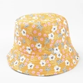 Vue détaillée d'un chapeau bob jaune avec motifs floraux et coutures de bord renforcées - M(56-58cm) / Petit Fleuri Jaune (06#)