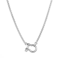 Silver stainless steel box chain necklace with a unique horseshoe shackle pendant - Silver Tone Shackle Clasp Necklace / All Silver Necklace