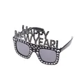 Sparkling black Happy New Year party glasses featuring white rhinestones for festive attire - Black Silver Electroplated Faux Diamond New Year Glasses