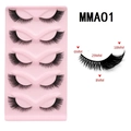 5 pairs of thick black cat-eye false eyelashes set with MMA01 design in pink tray - MMAO-1