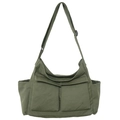 Borsa a tracolla in tela verde militare da donna con multitasche e tracolla regolabile - Verde