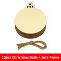 Set of 10 DIY unfinished wooden Christmas ball ornaments with natural twine cords - Christmas Ball / 10 Pieces With Jute Rope