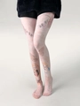 Detail of light pink printed tights with vintage oil painting patterns and cat motifs - Light Color 1824 Girl and Cat