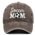 Washed dark grey Soccer Mom embroidered baseball cap with soccer ball graphic detail - Adjustable / Coffee
