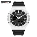 Montre de sport octogonale à double affichage avec boîtier blanc et bracelet noir en caoutchouc - Blanc Noir