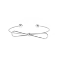 Minimalist silver open cuff bracelet featuring a polished bow design and ball ends - Simple Bowknot / Silver