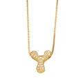 Golden box chain necklace featuring a letter Y pendant set with sparkling cubic zirconia - Letter Y
