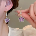 Boucles d'oreilles fleurs mauves élégantes avec crochets dorés et cristaux brillants - 107# Or-Violet (Puces d'Oreilles Fleur à Cinq Pétales)