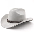 Detail of light gray suede cowboy hat with braided leather band and bronze emblem - M (56-58cm) / Light Gray