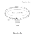 Bracelet chaîne trombone en acier inoxydable argenté avec plaque carrée femme - 19cm Ajustable / Argenté