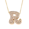 Gold letter R necklace with micro-paved cubic zirconia crystals on a fine chain - Letter R / Gold