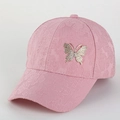 Pink lace baseball cap with sparkling rhinestone butterfly decoration for sun protection - Pink