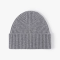 Classic light grey Merino wool beanie with ribbed knit and thick fold-over cuff - One Size / Light Gray (23B042)