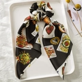 Satin poker pattern scrunchie scarf with black base and elegant long tail design - Black Poker Cards
