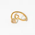 Bague ouverte dorée ajustable avec cœur poli et design en micro-pavage de zircons - Or (B552)