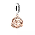 Silver and rose gold Mom charm with heart and cubic zirconia for DIY bracelets - Rose Gold Mom Hollow Heart (PCT459)