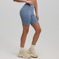 Morandi blue high-waisted yoga shorts with elastic seamless fit for fitness and cycling - S / Grayish Blue