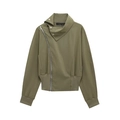 Army green batwing sleeve stand collar jacket with high waist trousers set for women - Army Green Jacket