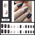 Set de 24 uñas postizas color cereza oscuro y flores de mármol con acabado brillante cuadrado - Estilo de Mármol Ciruela Oscuro (Y-221)