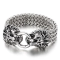 Men's punk lion head Franco chain bracelet in vintage silver stainless steel finish - Lion Head / Steel