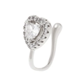 Close-up of silver U-shaped non-piercing nose clip with sparkling heart-shaped zircon - Full Diamond Heart (X700) / Silver