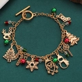 Christmas charm bracelet with gold-tone pendants of Santa, snowman and reindeer - OT Buckle Colorful Charm Style (1355)