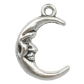 Colgante de luna vintage en aleación de plata con rostro tallado para joyería DIY - Luna 15x22mm / Plata Antigua