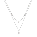 Collana bohémien a doppio strato in argento con perle bianche e ciondolo a rombo - Perla barocca a rombo a doppio strato / Argento