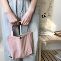 Borsa a mano in velluto a coste rosa con bottone a pressione e fodera a righe - Piccolo / Rosa