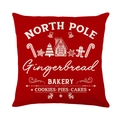 Red Christmas pillow cover with white North Pole Gingerbread Bakery print for home decor - TQYM60-13 Gingerbread Bakery