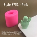 Pink silicone mold with finished 3D green cactus miniature for candle making - Model 8751 / Pink
