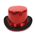 Sombrero de copa con lentejuelas rojas, ala negra y cinta de satén para escenario - Adult-58cm / Lentejuelas-rojo