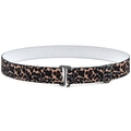 Adjustable kids elastic belt featuring a brown leopard print pattern and metal hook buckle - Leopard Print