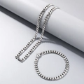 Silver stainless steel Cuban link necklace and bracelet set with high polished finish - 6mm Steel Silver / Bracelet 20CM