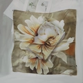 Elegant olive green silk scarf featuring large yellow floral prints and roll edges - Sunflower Small Square Scarf / 65