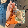 Cute orange cartoon fox keychain with brown woven rope and metal bell pendant - Orange Fox