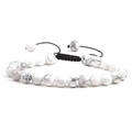 Adjustable white marble stone beaded bracelet with black woven cord for men and women - White Turquoise
