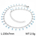Silver stainless steel anklet with blue enamel charms for women, 230x7mm 2.5g size - Blue