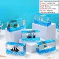 Ornement marin fluide en acrylique avec voilier flottant pour décoration de bureau - Grand Navire Eau Bleue / Styles Aléatoires