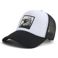 Classic black and white trucker hat with eagle patch and breathable mesh back - L(58-60cm) / Black & White