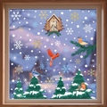 Christmas window snowflake stickers with birds and wooden birdhouse for winter decoration - Set of 3-BQ564+568+569