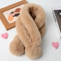 Khaki faux rabbit fur scarf for women, thick plush warm winter neck warmer with soft texture - Light Khaki