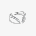Adjustable S925 sterling silver V-shaped ring with pave-set clear zircon stones - Adjustable Open / Silver White Rhinestone