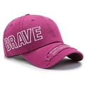 Distressed magenta baseball cap with BRAVE embroidery and stylish ripped brim details - Adjustable / Rose Red