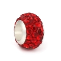 Sparkling red rhinestone paved charm bead with polished silver large hole for DIY jewelry - Red
